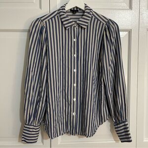 Ann Taylor Factory Navy and Beige Striped Blouse